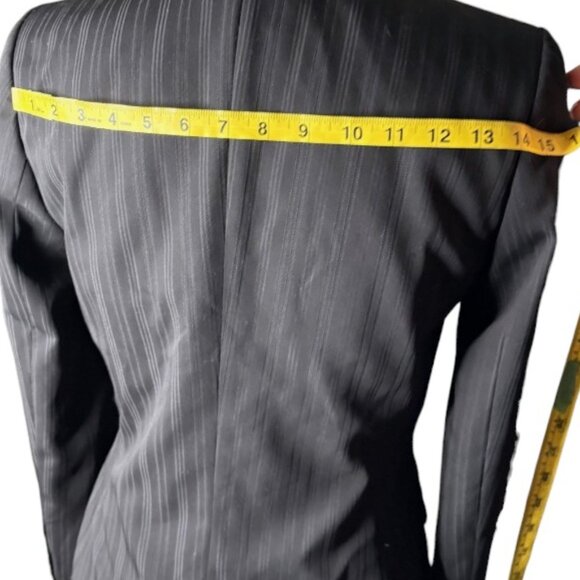 Escada Black Pinstripe Blazer Wool Silk Blend Size 34 - Picture 11 of 16